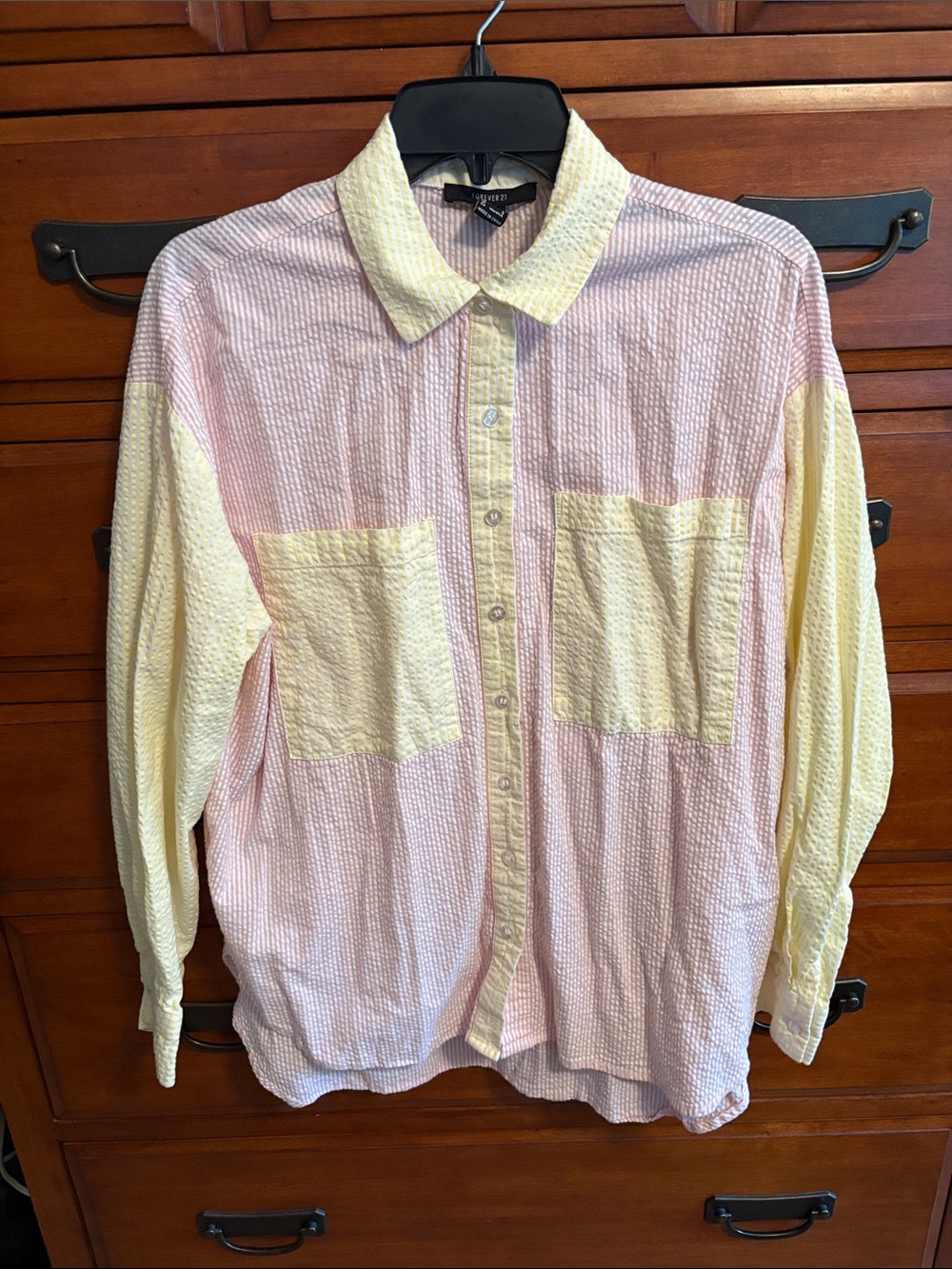 Forever 21 Pink and Yellow Two-Tone Button-Down Shirt